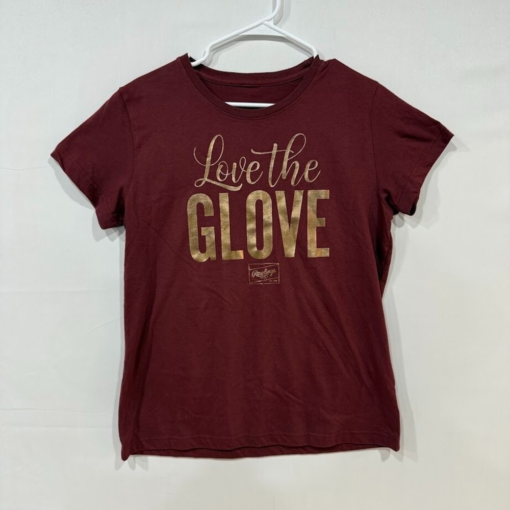 Rawlings T-Shirt Womens L Maroon Love the Glove Graphic Tee Cotton Softball